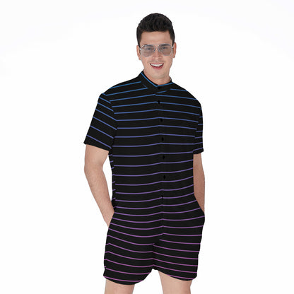 Blue And Purple EDM Wave Print Men's Rompers