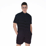 Blue And Purple EDM Wave Print Men's Rompers