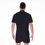 Blue And Purple EDM Wave Print Men's Rompers
