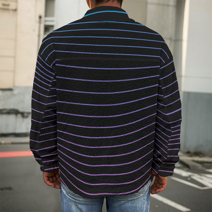 Blue And Purple EDM Wave Print Men's Shirt Jacket