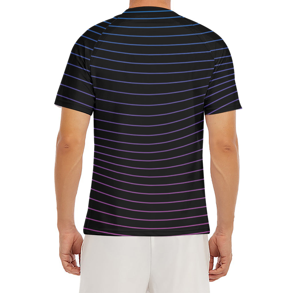 Blue And Purple EDM Wave Print Men's Short Sleeve Rash Guard