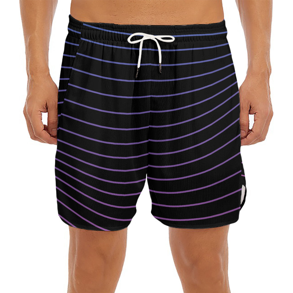 Blue And Purple EDM Wave Print Men's Split Running Shorts
