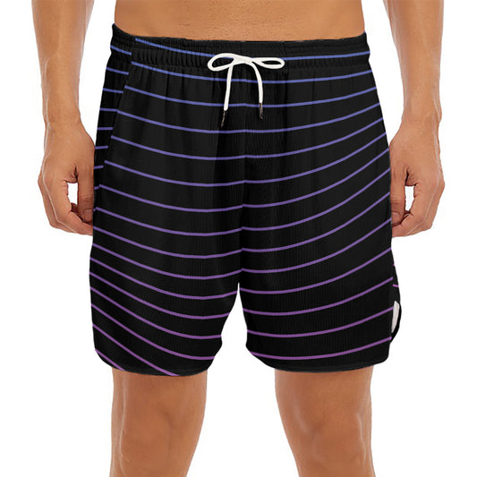 Blue And Purple EDM Wave Print Men's Split Running Shorts