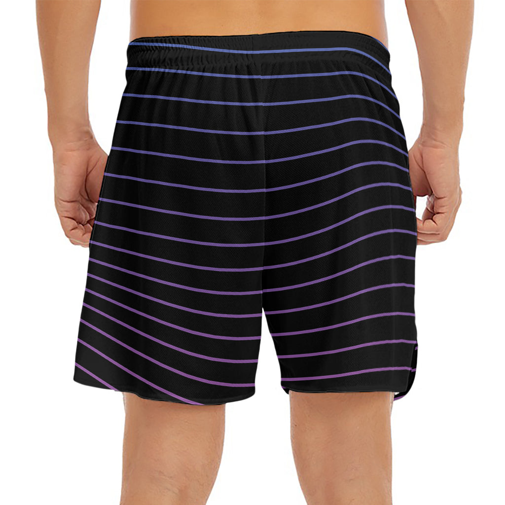 Blue And Purple EDM Wave Print Men's Split Running Shorts