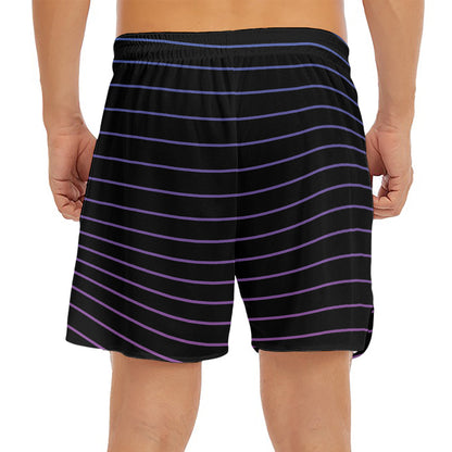 Blue And Purple EDM Wave Print Men's Split Running Shorts