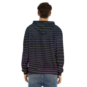 Blue And Purple EDM Wave Print Men's Velvet Pullover Hoodie