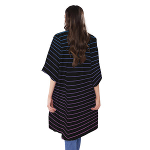 Blue And Purple EDM Wave Print Open Front Beach Cover Up