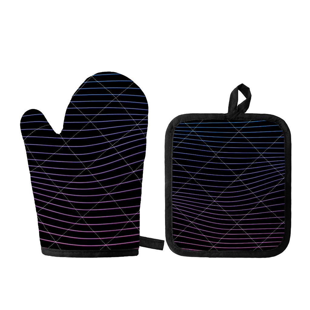 Blue And Purple EDM Wave Print Oven Mitt And Pot Holder Set