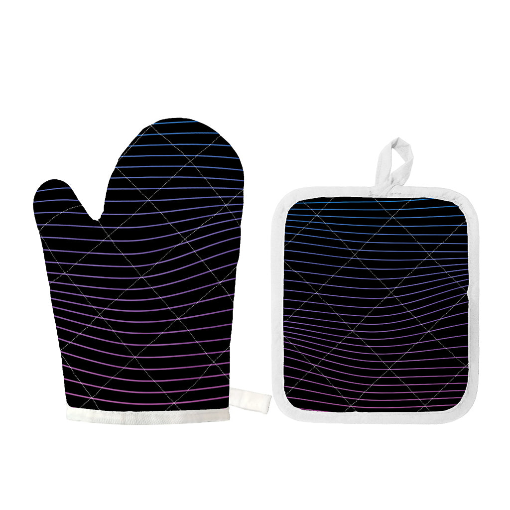 Blue And Purple EDM Wave Print Oven Mitt And Pot Holder Set