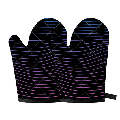 Blue And Purple EDM Wave Print Oven Mitts