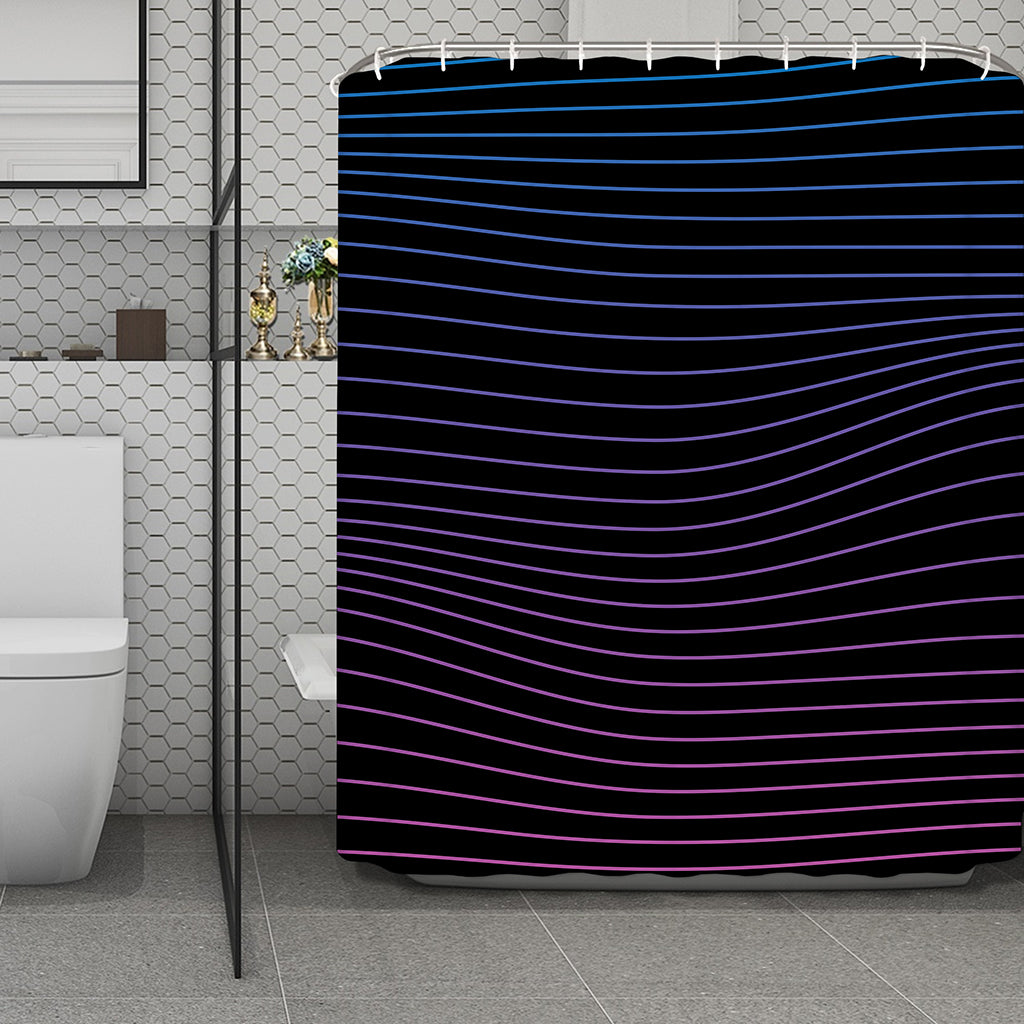 Blue And Purple EDM Wave Print Polyester Shower Curtain