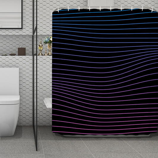 Blue And Purple EDM Wave Print Polyester Shower Curtain
