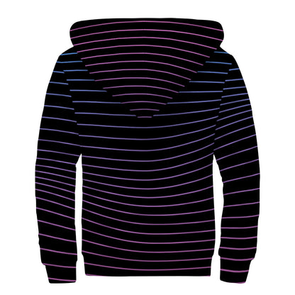 Blue And Purple EDM Wave Print Sherpa Lined Zip Up Hoodie