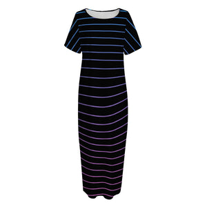 Blue And Purple EDM Wave Print Short Sleeve Long Nightdress