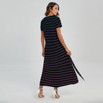 Blue And Purple EDM Wave Print Short Sleeve Maxi Dress