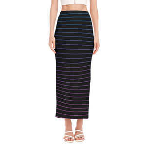 Blue And Purple EDM Wave Print Side Slit Maxi Skirt