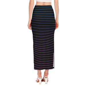 Blue And Purple EDM Wave Print Side Slit Maxi Skirt