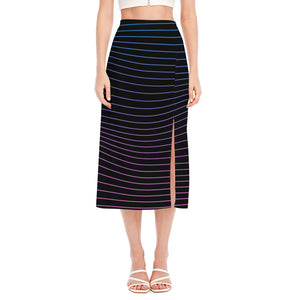 Blue And Purple EDM Wave Print Side Slit Midi Skirt