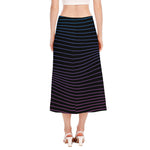 Blue And Purple EDM Wave Print Side Slit Midi Skirt