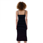 Blue And Purple EDM Wave Print Slim Fit Midi Cami Dress