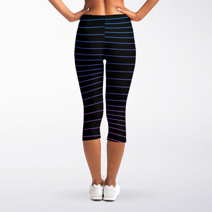 Blue And Purple EDM Wave Print Women's Capri Leggings