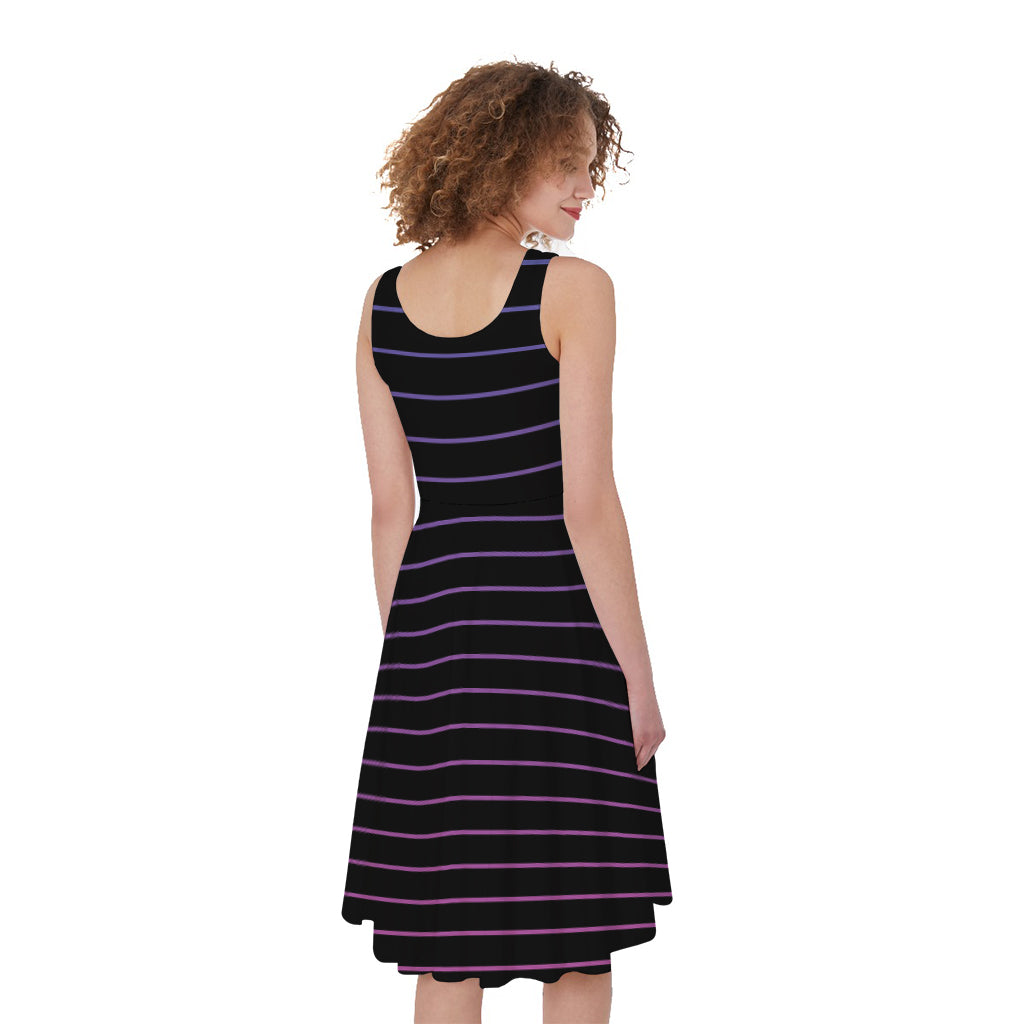 Blue And Purple EDM Wave Print Women's Sleeveless Dress