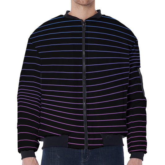 Blue And Purple EDM Wave Print Zip Sleeve Bomber Jacket