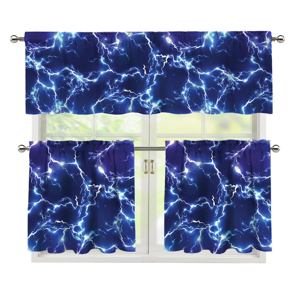 Blue And Purple Lightning Print 3 Piece Kitchen Curtains