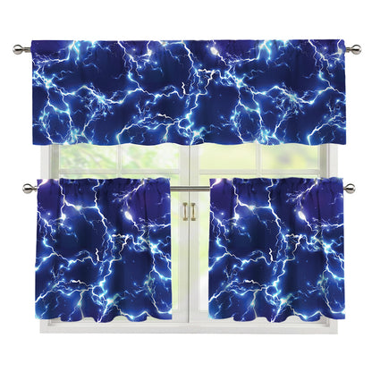 Blue And Purple Lightning Print 3 Piece Kitchen Curtains