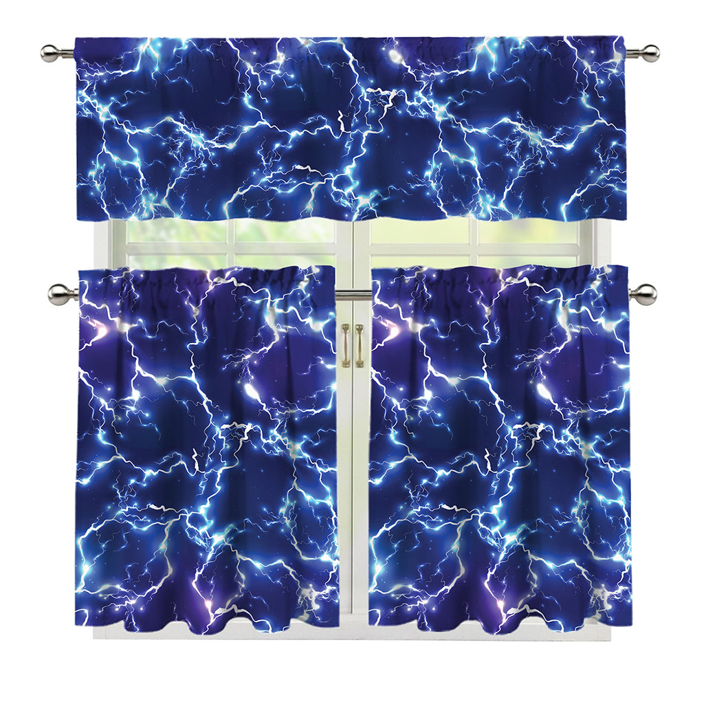 Blue And Purple Lightning Print 3 Piece Kitchen Curtains