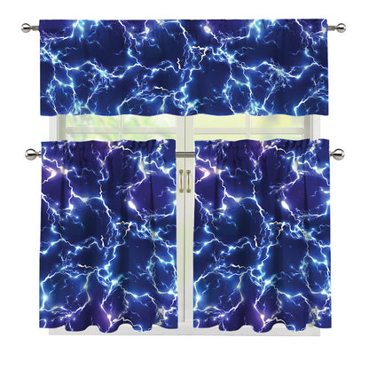 Blue And Purple Lightning Print 3 Piece Kitchen Curtains