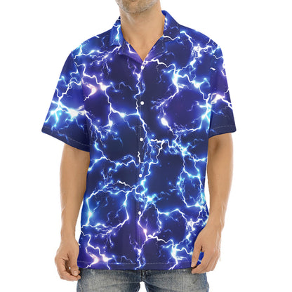 Blue And Purple Lightning Print Aloha Shirt