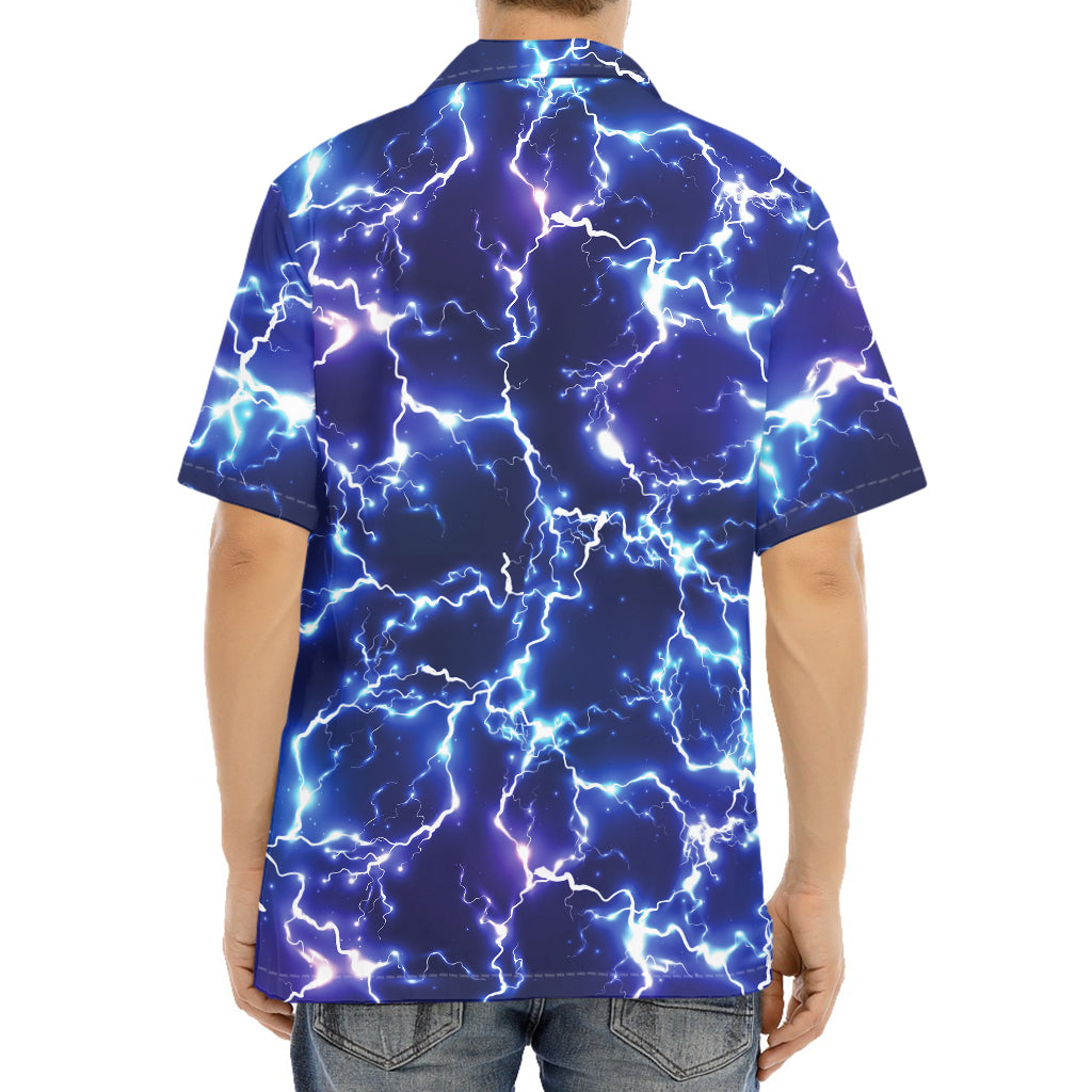 Blue And Purple Lightning Print Aloha Shirt