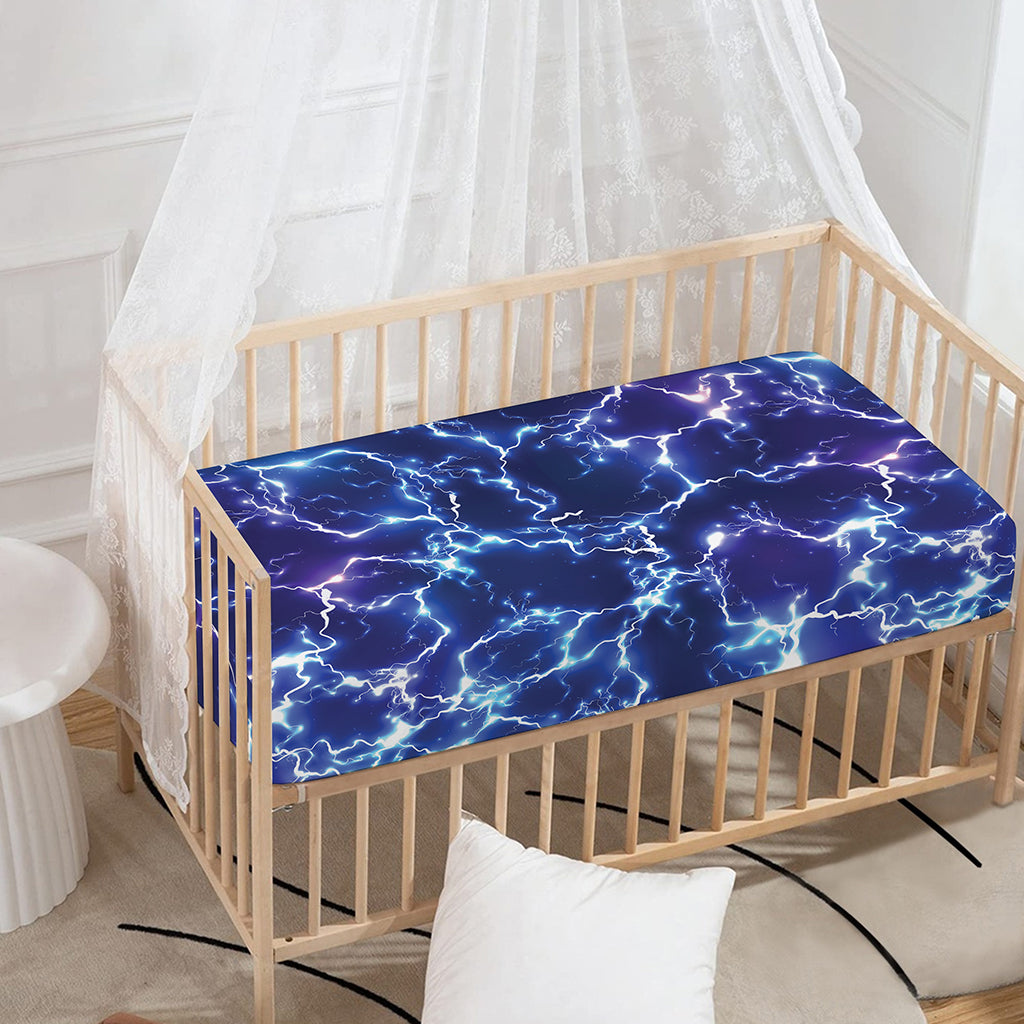 Blue And Purple Lightning Print Baby Crib Sheet