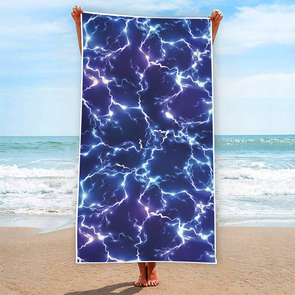 Blue And Purple Lightning Print Beach Towel