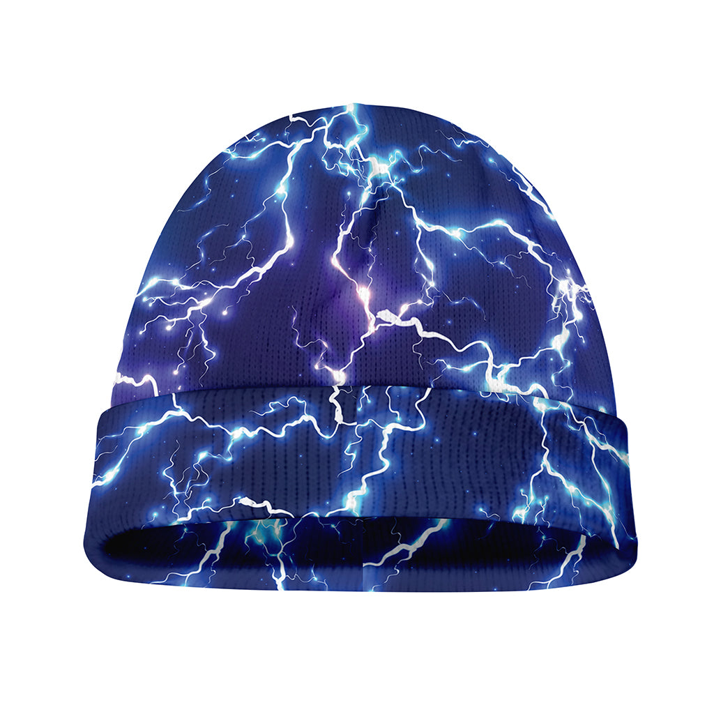 Blue And Purple Lightning Print Beanie