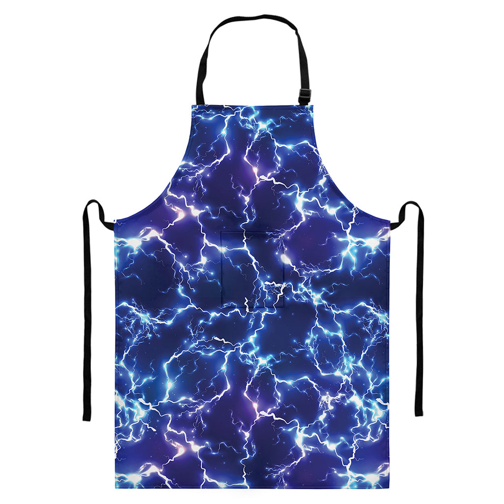 Blue And Purple Lightning Print Bib Apron With Pocket