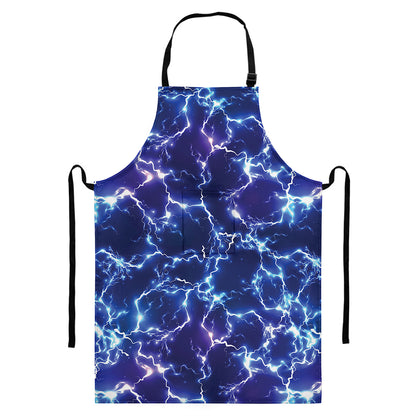 Blue And Purple Lightning Print Bib Apron With Pocket