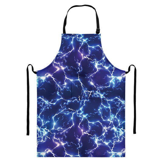 Blue And Purple Lightning Print Bib Apron With Pocket