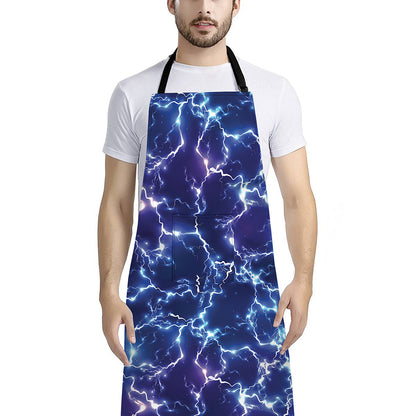 Blue And Purple Lightning Print Bib Apron With Pocket