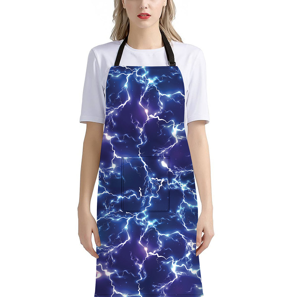 Blue And Purple Lightning Print Bib Apron With Pocket