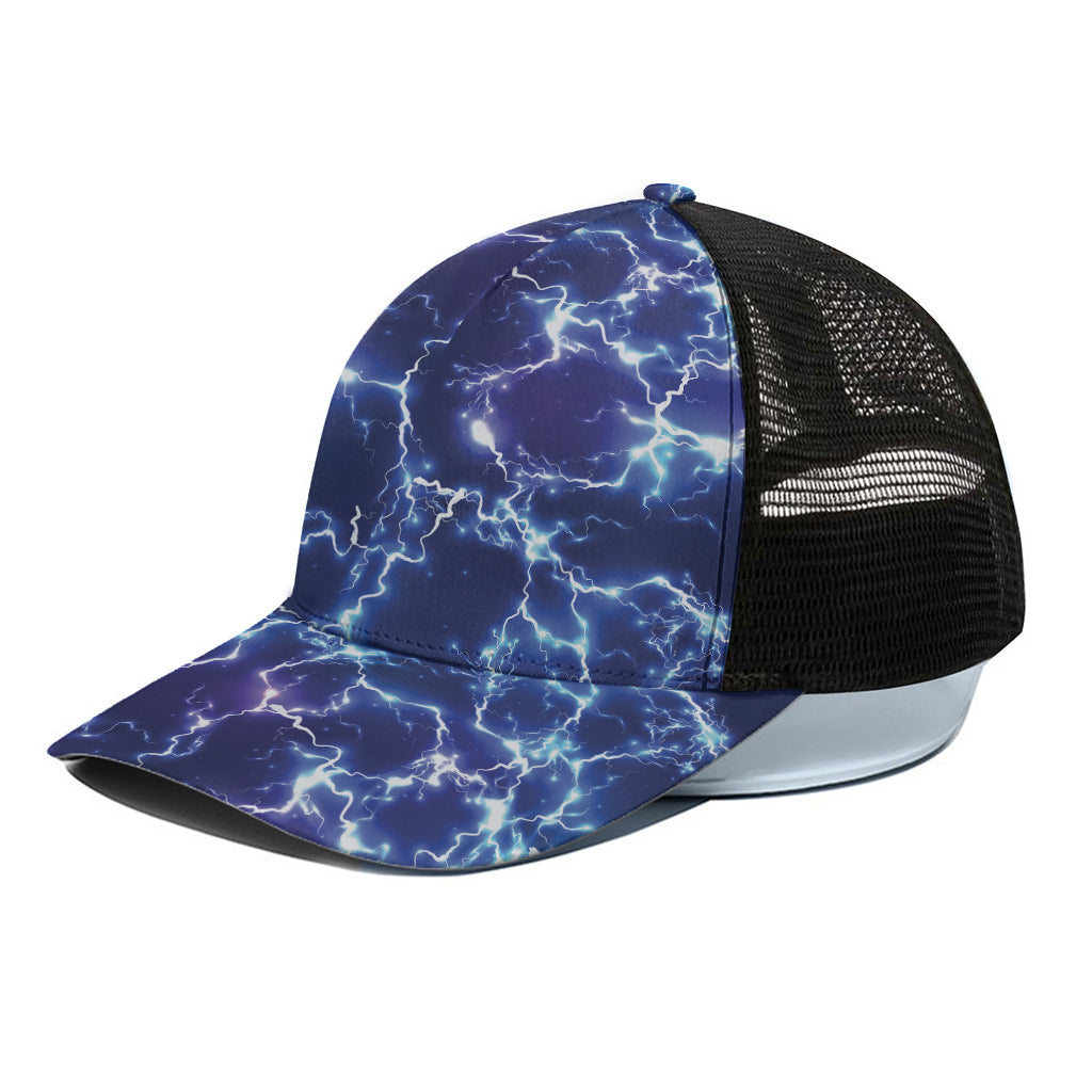Blue And Purple Lightning Print Black Mesh Trucker Cap