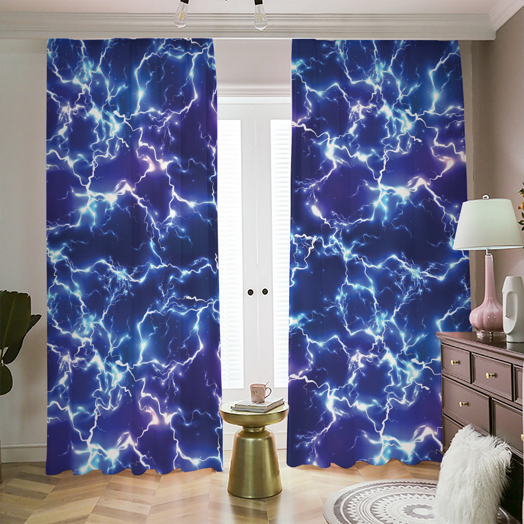 Blue And Purple Lightning Print Blackout Pencil Pleat Curtains