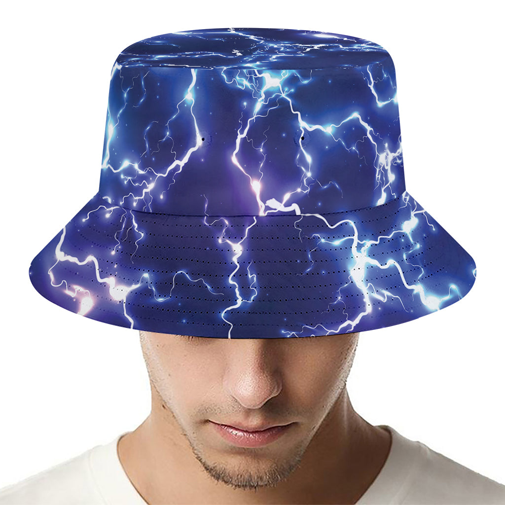 Blue And Purple Lightning Print Bucket Hat