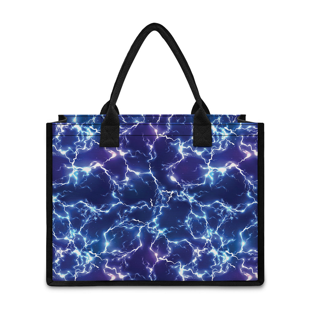 Blue And Purple Lightning Print Canvas Tote Bag