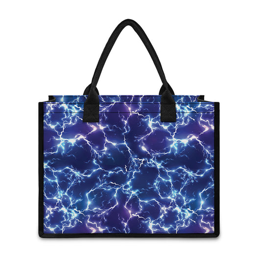 Blue And Purple Lightning Print Canvas Tote Bag