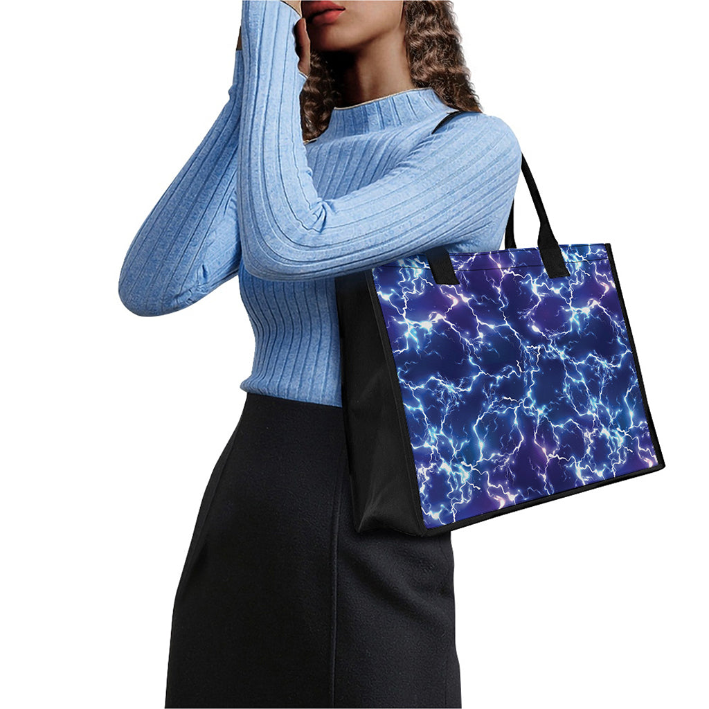 Blue And Purple Lightning Print Canvas Tote Bag