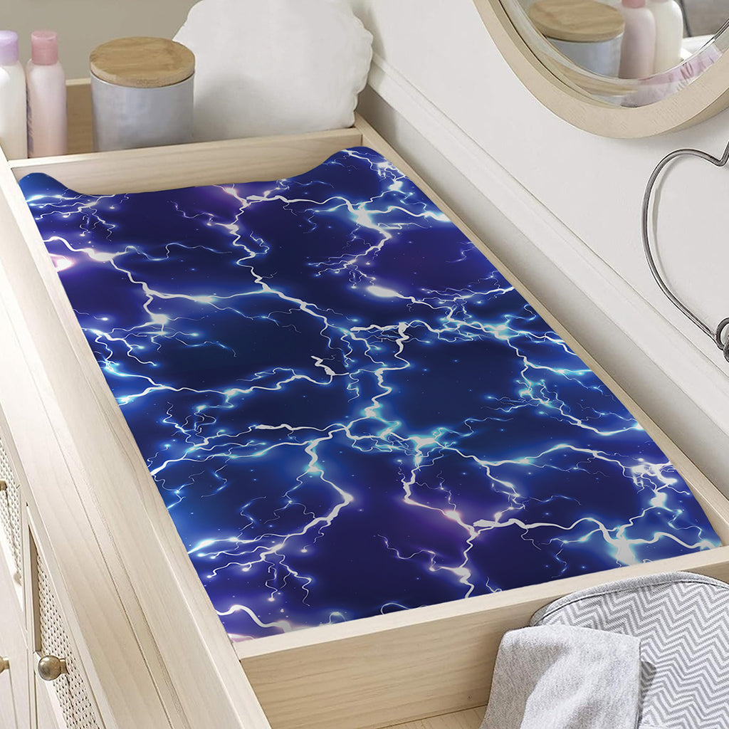 Blue And Purple Lightning Print Changing Pad Cover