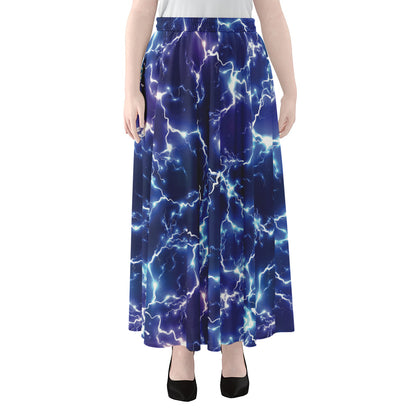 Blue And Purple Lightning Print Chiffon Maxi Skirt