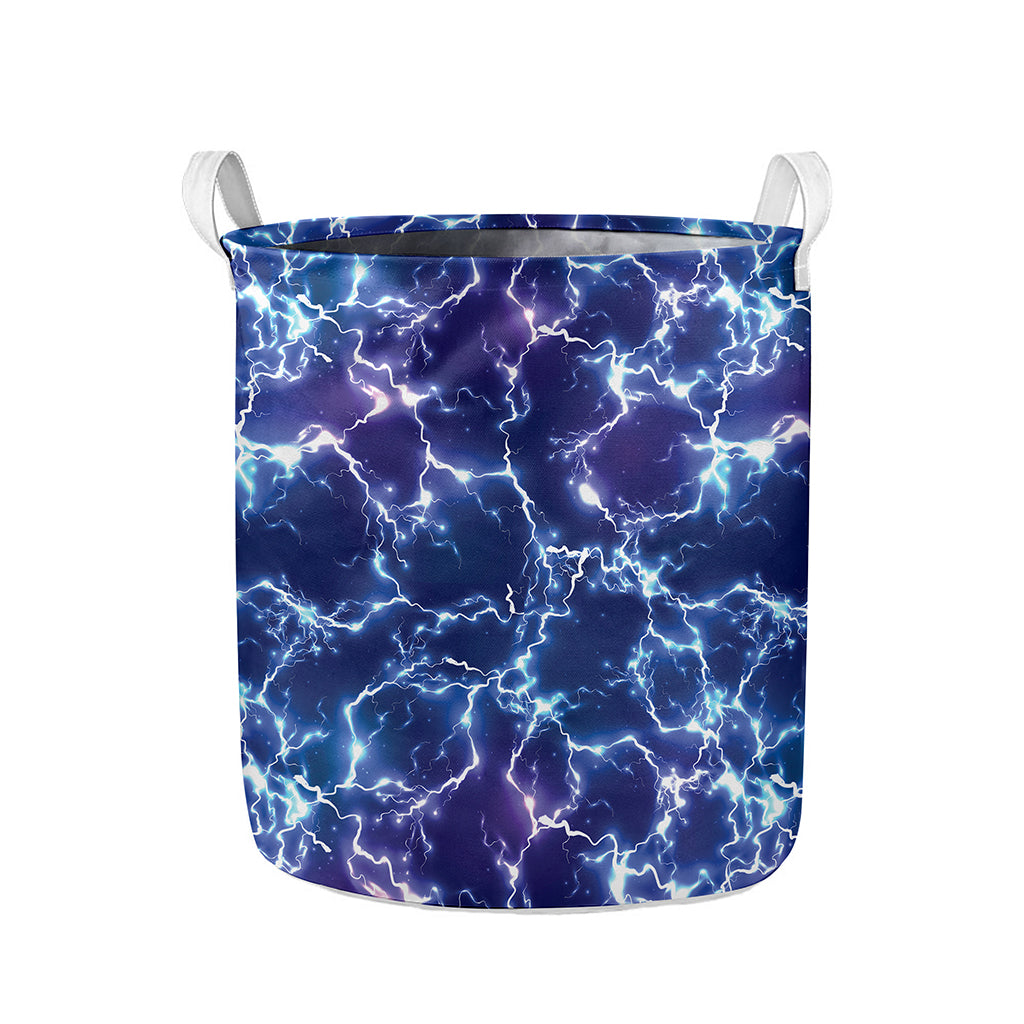 Blue And Purple Lightning Print Collapsible Laundry Basket